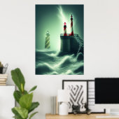 Die Leuchttürme am Meer | AI Art Poster (Heimbüro)