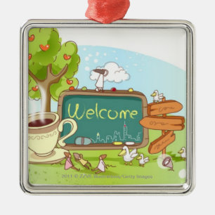 Die Leute, die durch Informationen sich Ornament Aus Metall