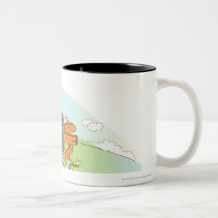 Die Leute, die durch Informationen sich Zweifarbige Tasse