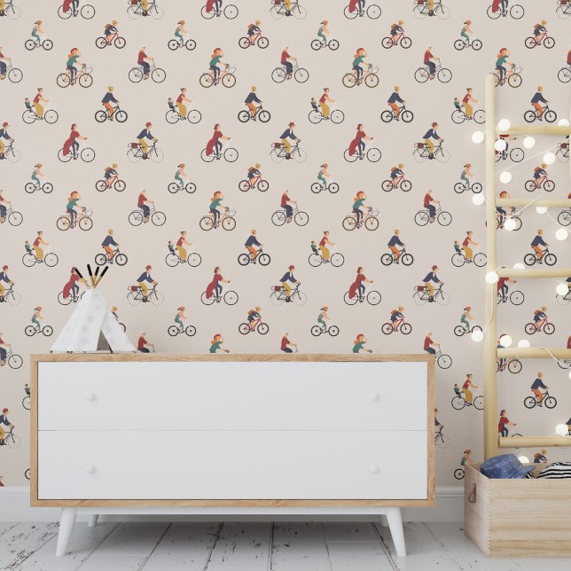 Die Leute fahren Fahrrad-Fahrrad farbenfrohe Retro Tapete (Von Creator hochgeladen)