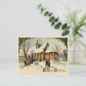Die Leute gehen zu Weihnachten zur Dorfkirche Postkarte (Stehend Vorderseite)