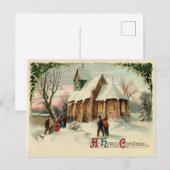 Die Leute gehen zu Weihnachten zur Dorfkirche Postkarte (Vorne/Hinten)