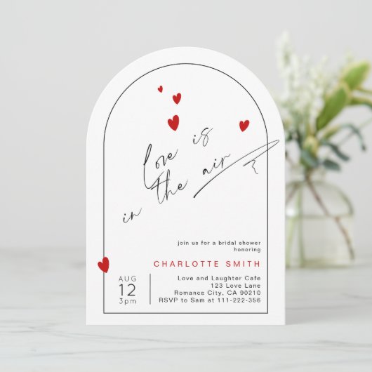 Die Liebe befindet sich im Air Modern Arch Brautpa Einladung (Stehend Vorderseite)