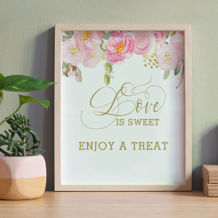 Die Liebe der Blumenrosa-Goldkalligraphie ist süß Poster