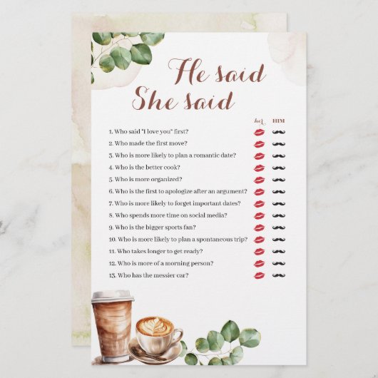 Die Liebe des Kaffees bricht, sagte er sagte, sie  (Vorne/Hinten)