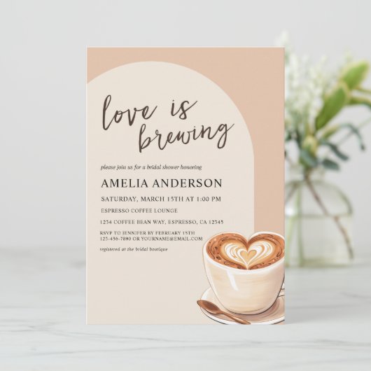 Die Liebe des Kaffees ist das Brautparty der Brewi Einladung (Stehend Vorderseite)