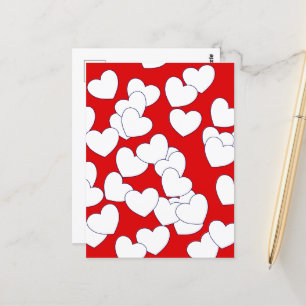 Die "Liebe du" Postkarte rot mit weißen Herzen
