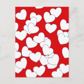 Die "Liebe du" Postkarte rot mit weißen Herzen (Vorderseite)
