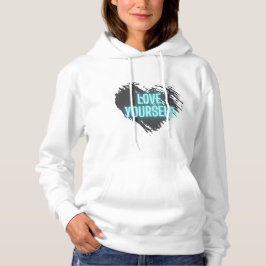 "Die Liebe ist weiß mit schwarzem Herz und Neon Hoodie