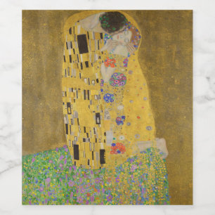 Die Liebenden, umarmt beim Küssen von Gustav Klimt Weinetikett