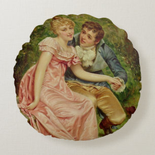 Die Liebhaber (Öl auf Leinwand) Rundes Kissen