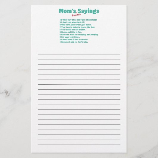 Die LieblingsRedewendungen der Mama auf Geschenken Briefpapier (Vorderseite)