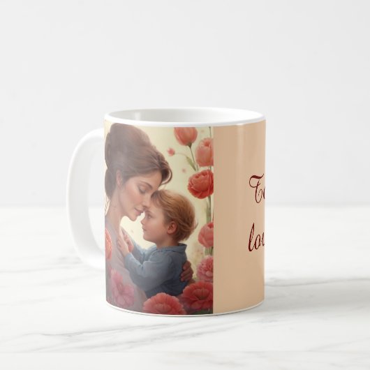Die liebste Mama - Mutter und Sohn Kaffeetasse (Vorderseite Links)