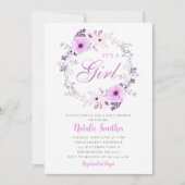 Die Lila Blütendusche mit Girl Watercolor Einladung (Vorderseite)