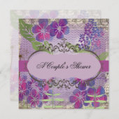 Die lila Dusche des Watercolor-Blumen-Paares laden Einladung (Vorne/Hinten)