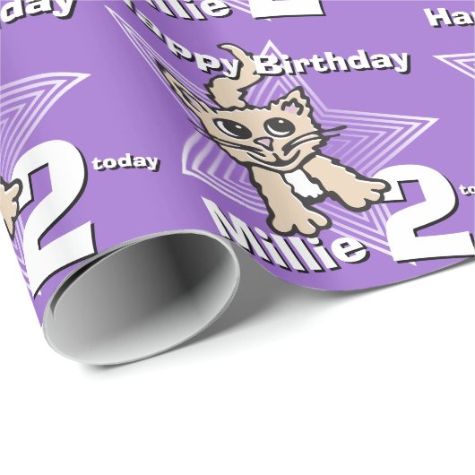 Die lila Katze addieren Ihre Alters- und Geschenkpapier (Rolleneckpunkt)