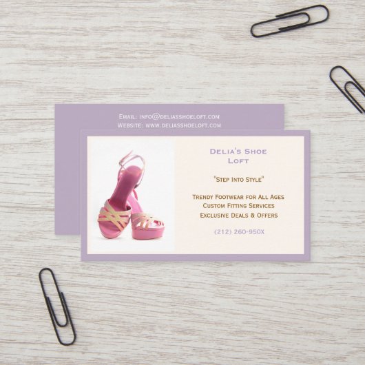 Die Lila Modeschuhe der Frauen rosa High Heels Visitenkarte (Vorderseite/Rückseite Beispiel)