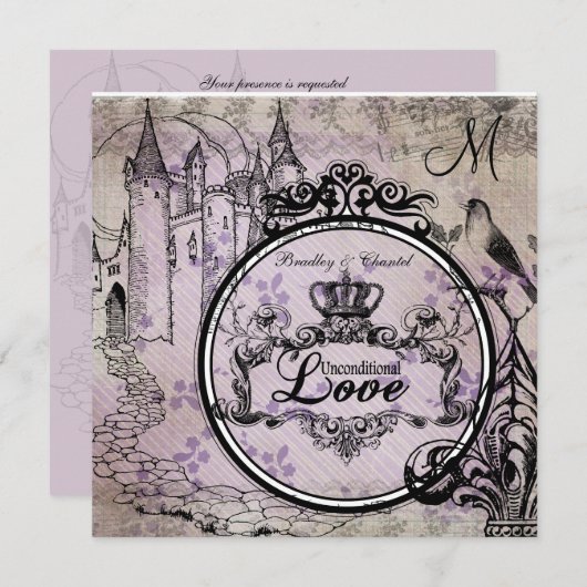 Die lila unbedingte Wedding mit BlumenLiebe laden Einladung (Vorne/Hinten)