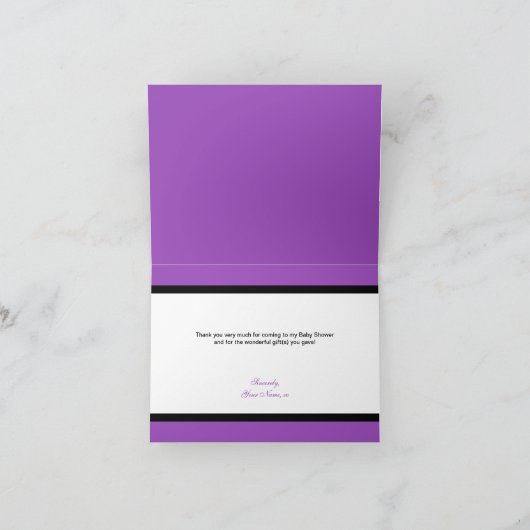 Die lila Zebra-Druck-Baby-Flasche danken Ihnen Dankeskarte (Innenseite)