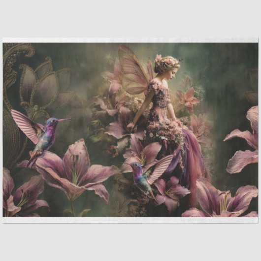 Die Lilie Märchen Fantasy Kolibri Blumen Seidenpapier (Vorderseite)