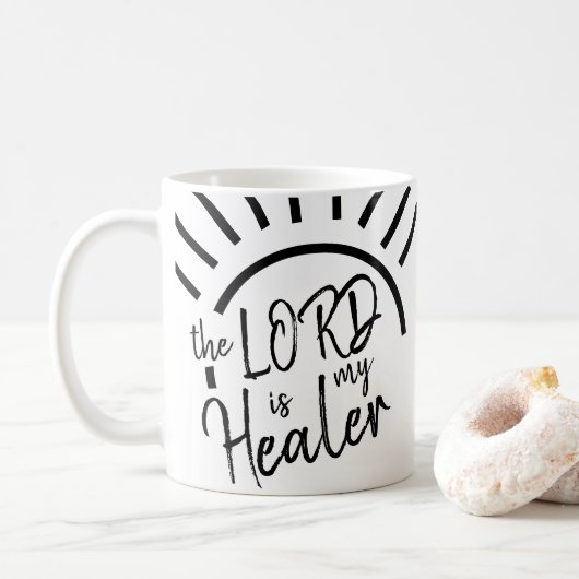 Die LORD ist meine Heilerbibel Verse mit schwarzem Kaffeetasse (Mit Donut)
