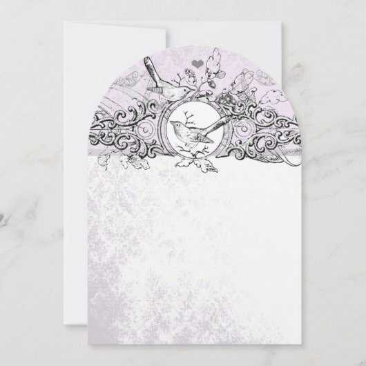 Die Love Bird Lavender Scroll Wedding Einladung (Vorderseite)