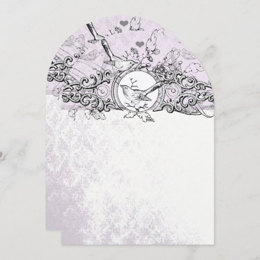 Die Love Bird Lavender Scroll Wedding Einladung (Vorne/Hinten)