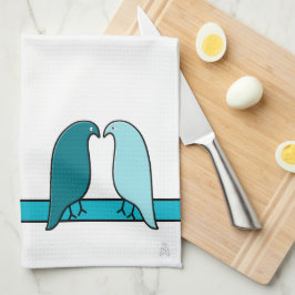 Die Lovebirds in Aqua und Aquamarin in White Geschirrtuch