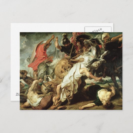 Die Löwenjagd, 1621 Postkarte (Vorne/Hinten)