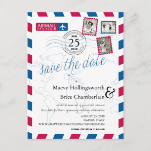 Die Luftpost der Welt Save the Date Ankündigungspostkarte