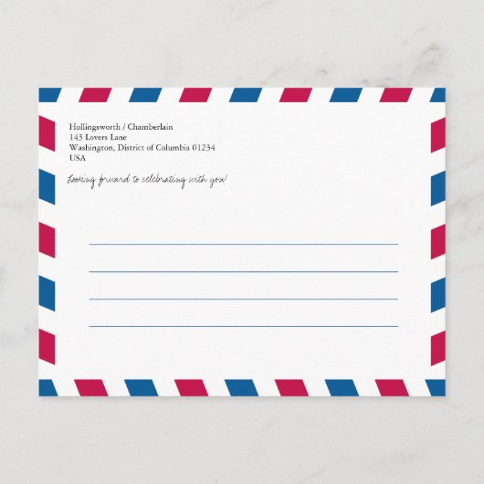 Die Luftpost der Welt Save the Date Ankündigungspostkarte (Rückseite)