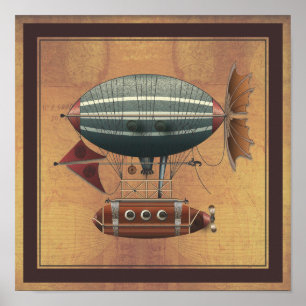 Die Luftschiff Aleutian Steampunk-Flugmaschine Poster