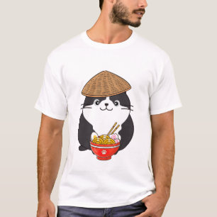 Die lustige Katze isst Nudeln T-Shirt
