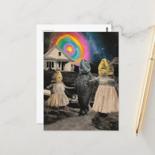 Die lustige surreale Fischfamilie Postkarte