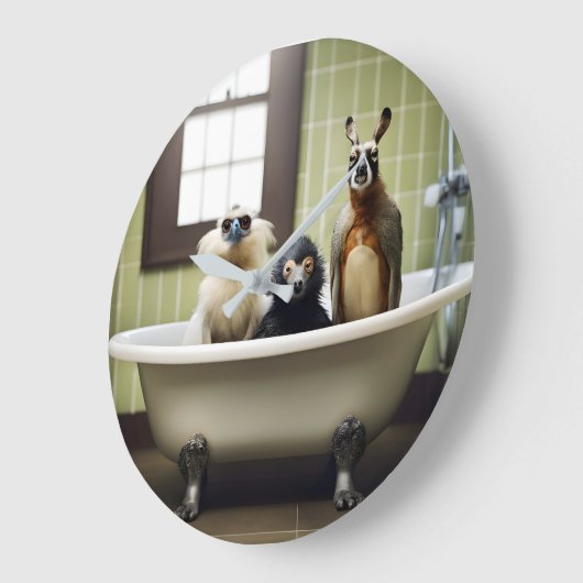 Die lustigen Tiere im Bad Große Wanduhr (Winkel)