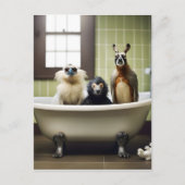 Die lustigen Tiere im Bad Postkarte (Vorderseite)