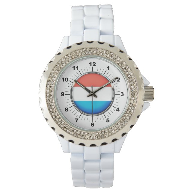 Die luxemburgische Flagge Kristall White Watch Armbanduhr (Vorderseite)