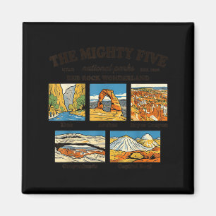 Die mächtigen fünf Utah-Nationalparks Retro-Souven Magnet