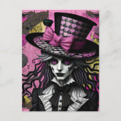 Die Mad Hatter Pink und Black Alice Inspiriert Postkarte (Vorderseite)