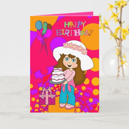 Die Mädchen-alles- Gute zum Karte (Gelbe Blume)