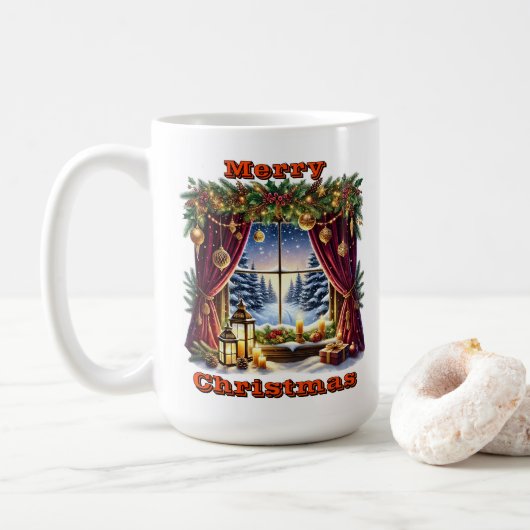 Die Magie des Winters durch Glas Kaffeetasse (Mit Donut)