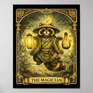 Die Magier Tarotkarte Tanuki Yokai Waschbär Poster