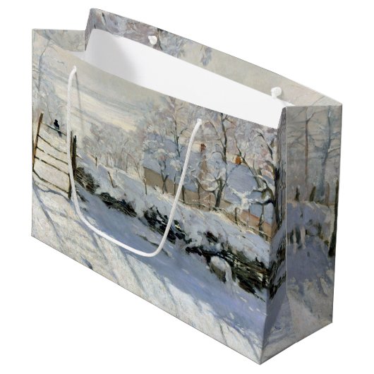 Die Magpie, Monet große Geschenktasche Geschenktüte (Vorderseite Schrägansicht)