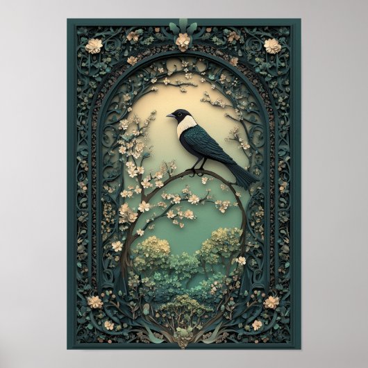 Die Magpie | Waldkunst vom Frühling Poster (Vorne)