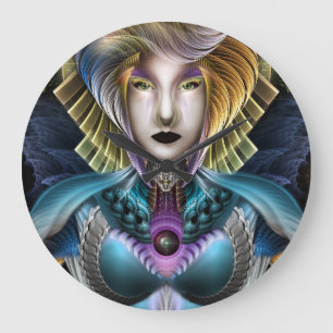 Die Majestät von Trilia Fraktal Fantasy Portrait Große Wanduhr