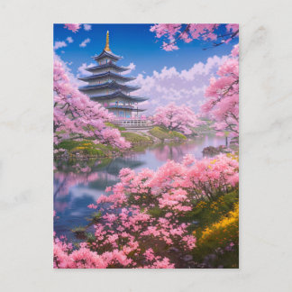 Die majestätischen Tempel- und Kirschblüten Postkarte