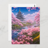 Die majestätischen Tempel- und Kirschblüten Postkarte (Vorne/Hinten)