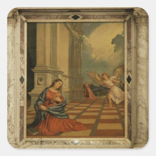 Die Malchiostro Ankündigung, c.1520 (Öl auf Plat Quadratischer Aufkleber