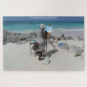 Die Malerin am Strand Barbados. Jigsaw Puzzle