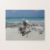 Die Malerin am Strand Barbados. Puzzle (Horizontal)